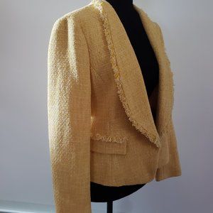 NWT Zara Yellow tweed fringe blazer Large